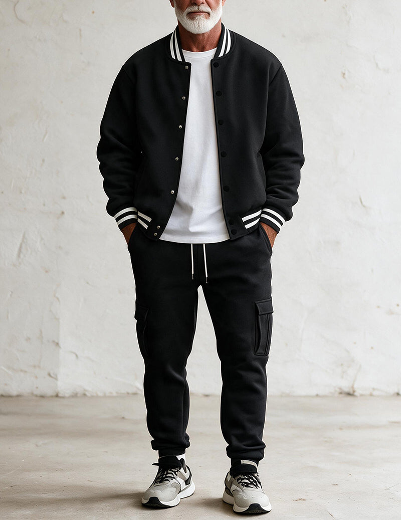 Men Varsity Jacket and Cargo Pants Set