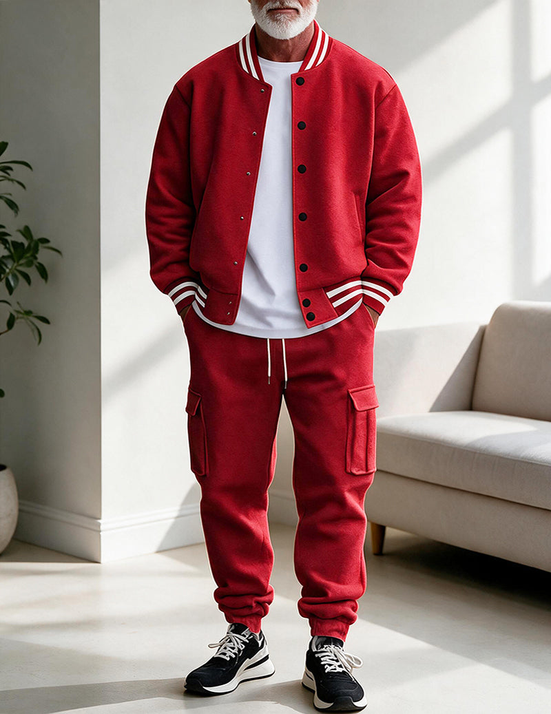 Men Varsity Jacket and Cargo Pants Set