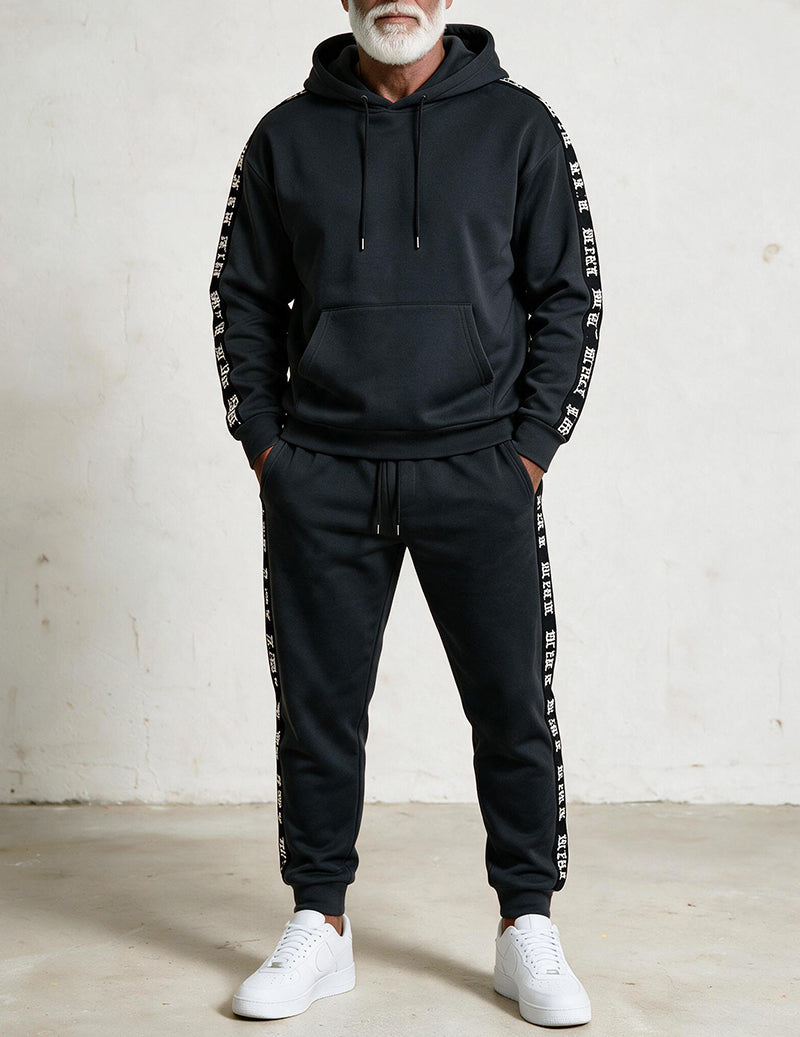 Men Hooded Sweatshirt and Capri Pants Set with Letter Tape