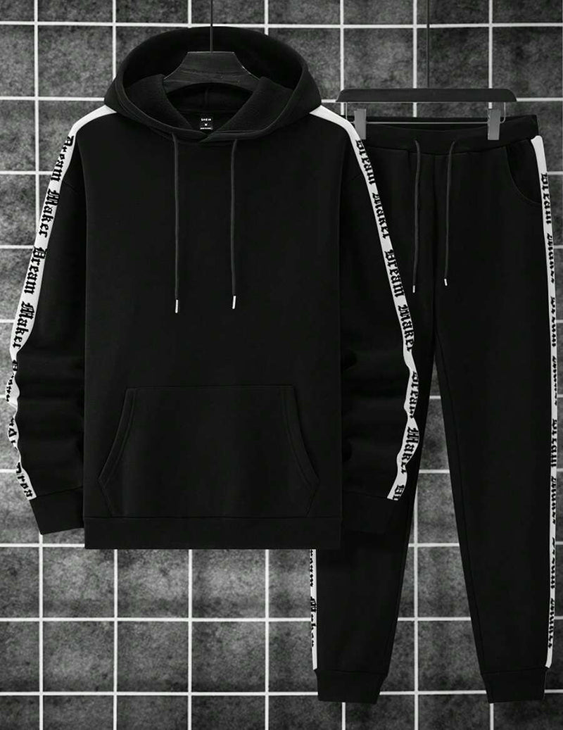 Men Hooded Sweatshirt and Capri Pants Set with Letter Tape