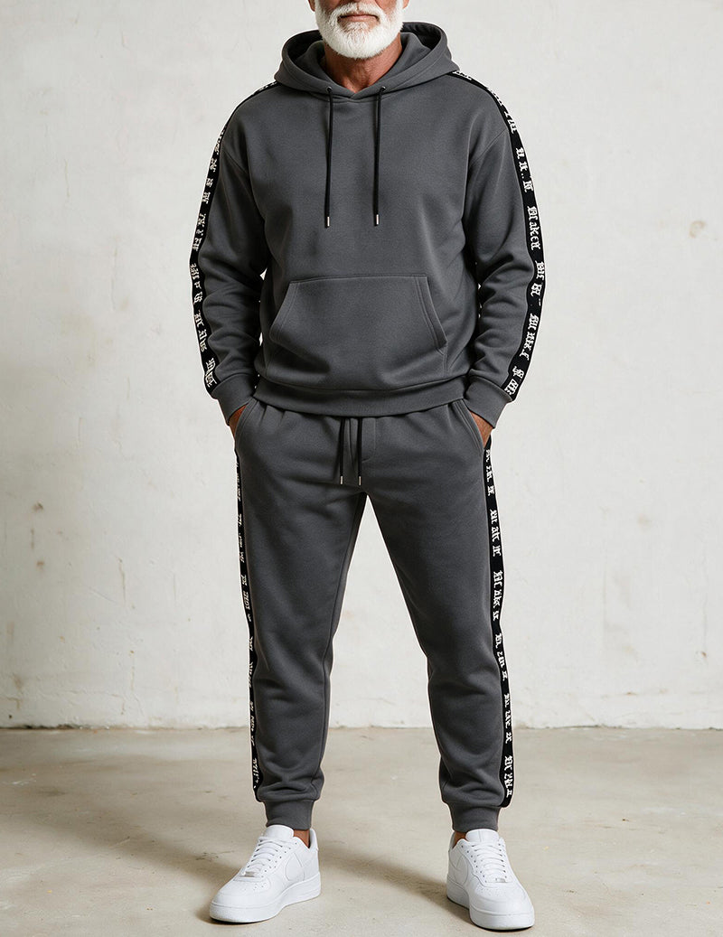 Men Hooded Sweatshirt and Capri Pants Set with Letter Tape