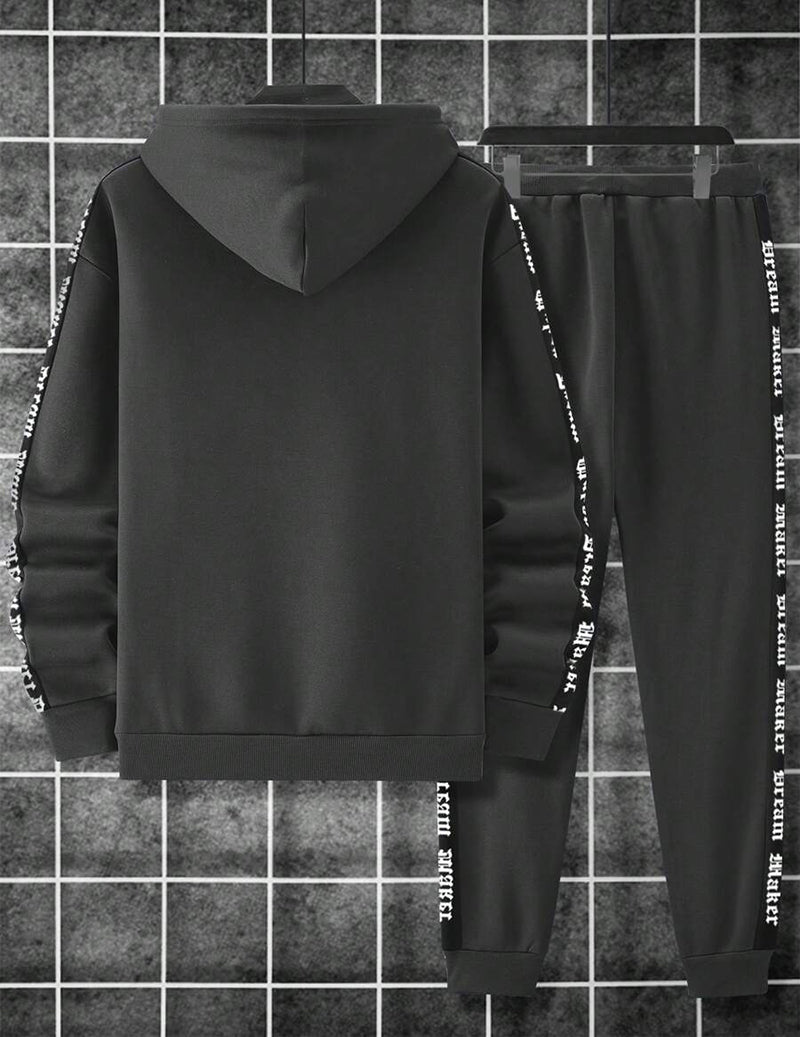Men Hooded Sweatshirt and Capri Pants Set with Letter Tape