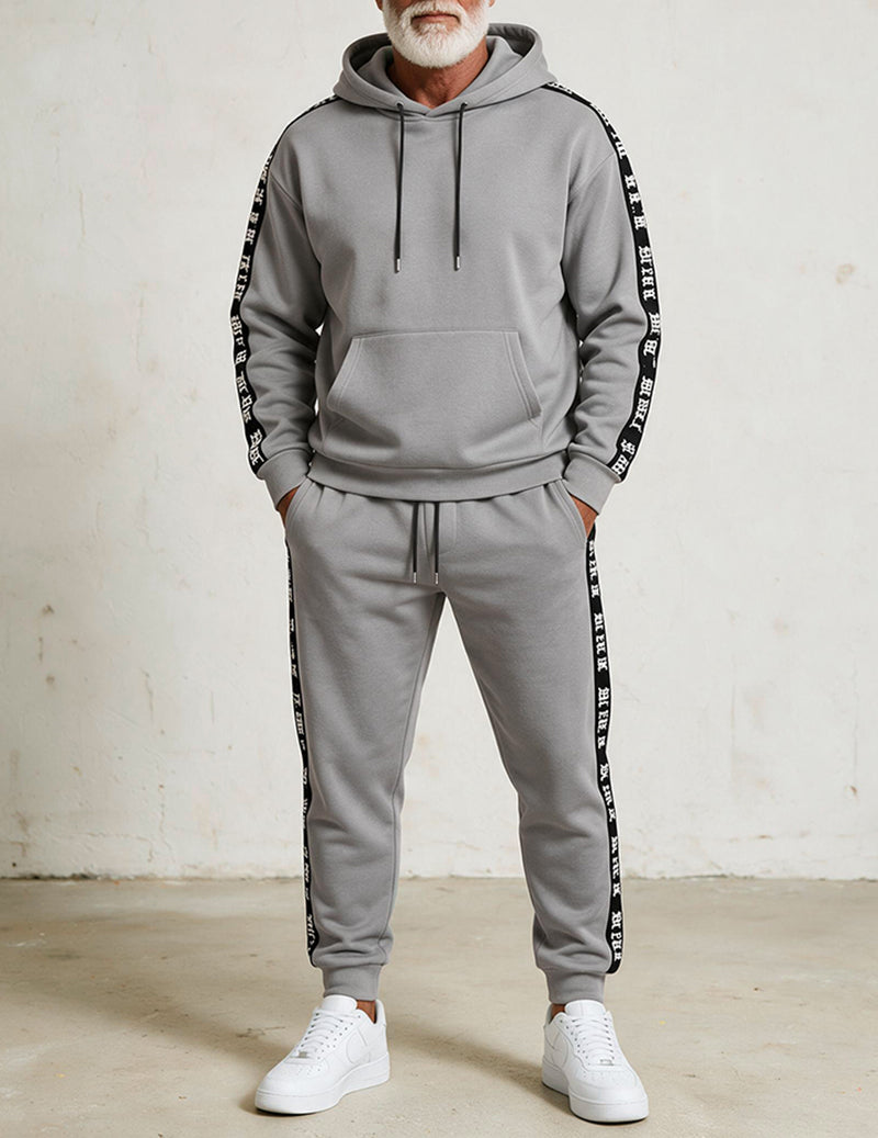 Men Hooded Sweatshirt and Capri Pants Set with Letter Tape
