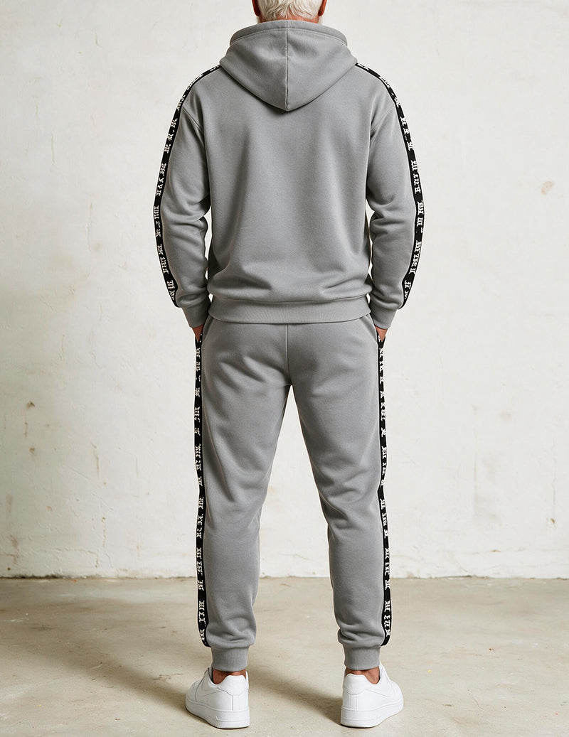 Men Hooded Sweatshirt and Capri Pants Set with Letter Tape