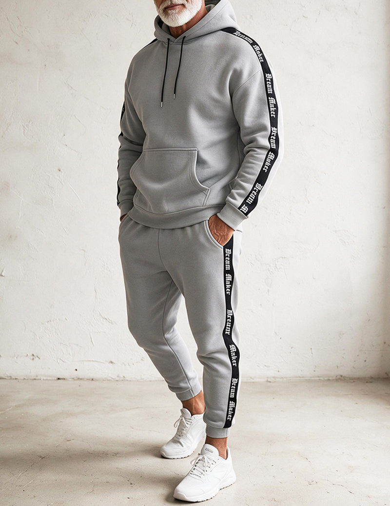 Men Hooded Sweatshirt and Capri Pants Set with Letter Tape