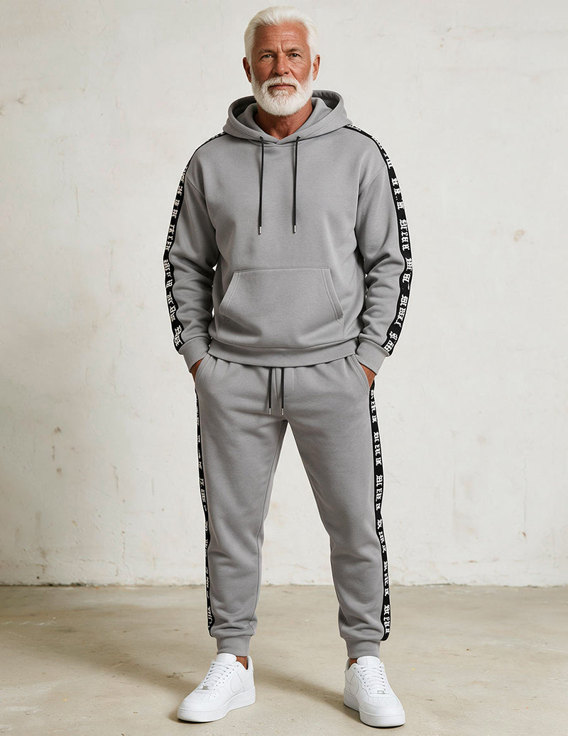 Men Hooded Sweatshirt and Capri Pants Set with Letter Tape