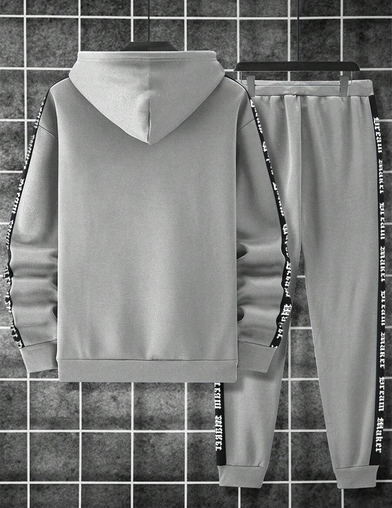 Men Hooded Sweatshirt and Capri Pants Set with Letter Tape