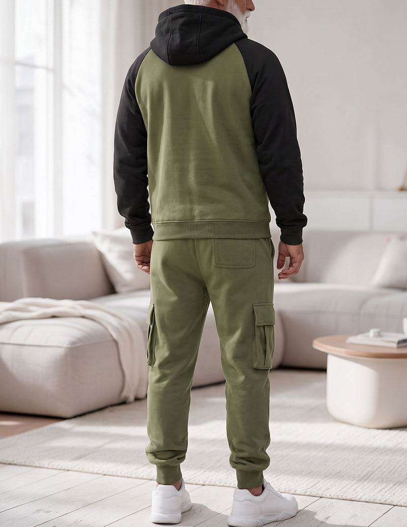 Men Hooded Zip Up Jacket and Cargo Pants Set