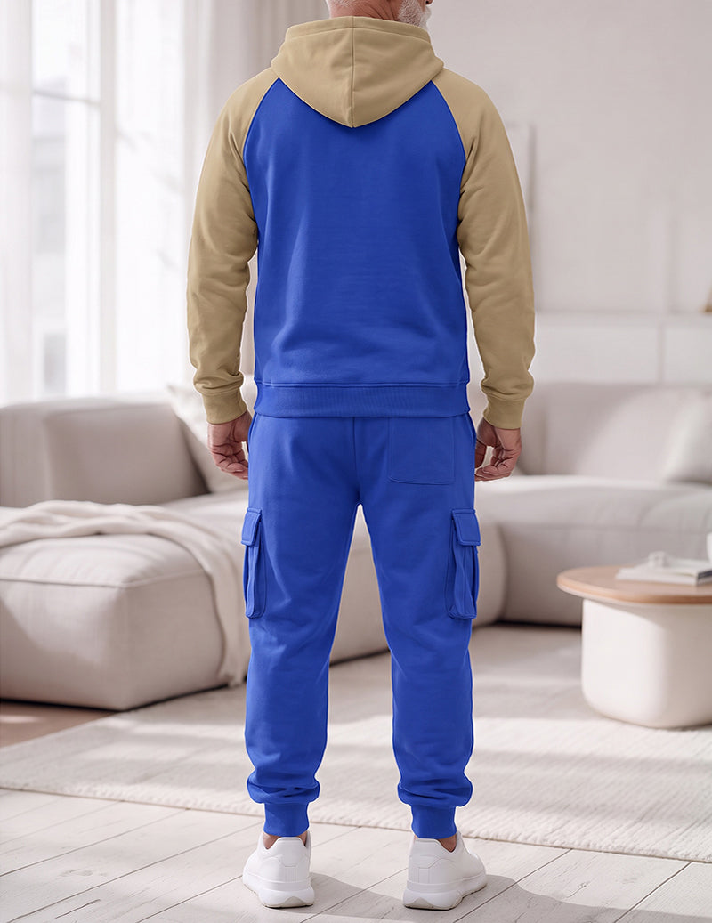 Men Hooded Zip Up Jacket and Cargo Pants Set