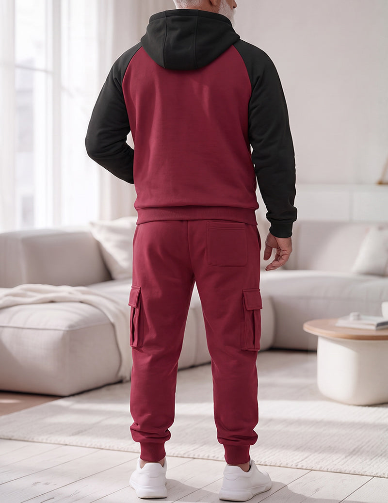 Men Hooded Zip Up Jacket and Cargo Pants Set
