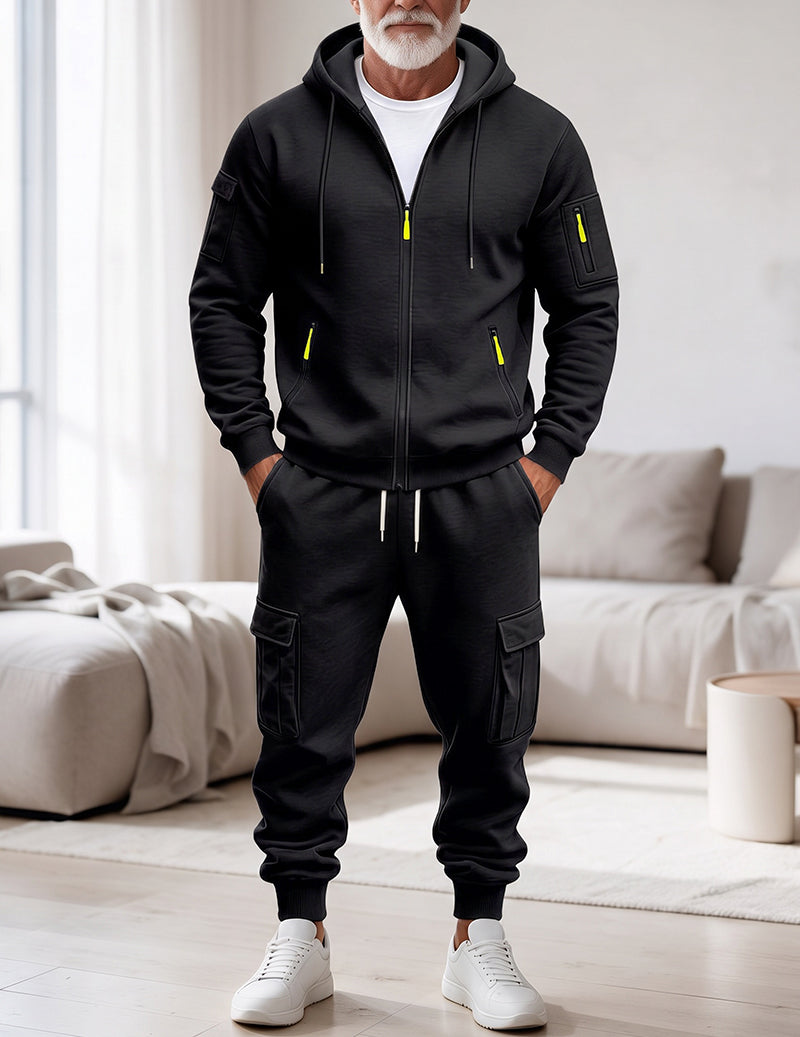 Men Fleece Hooded Sweatshirt and Pants Set