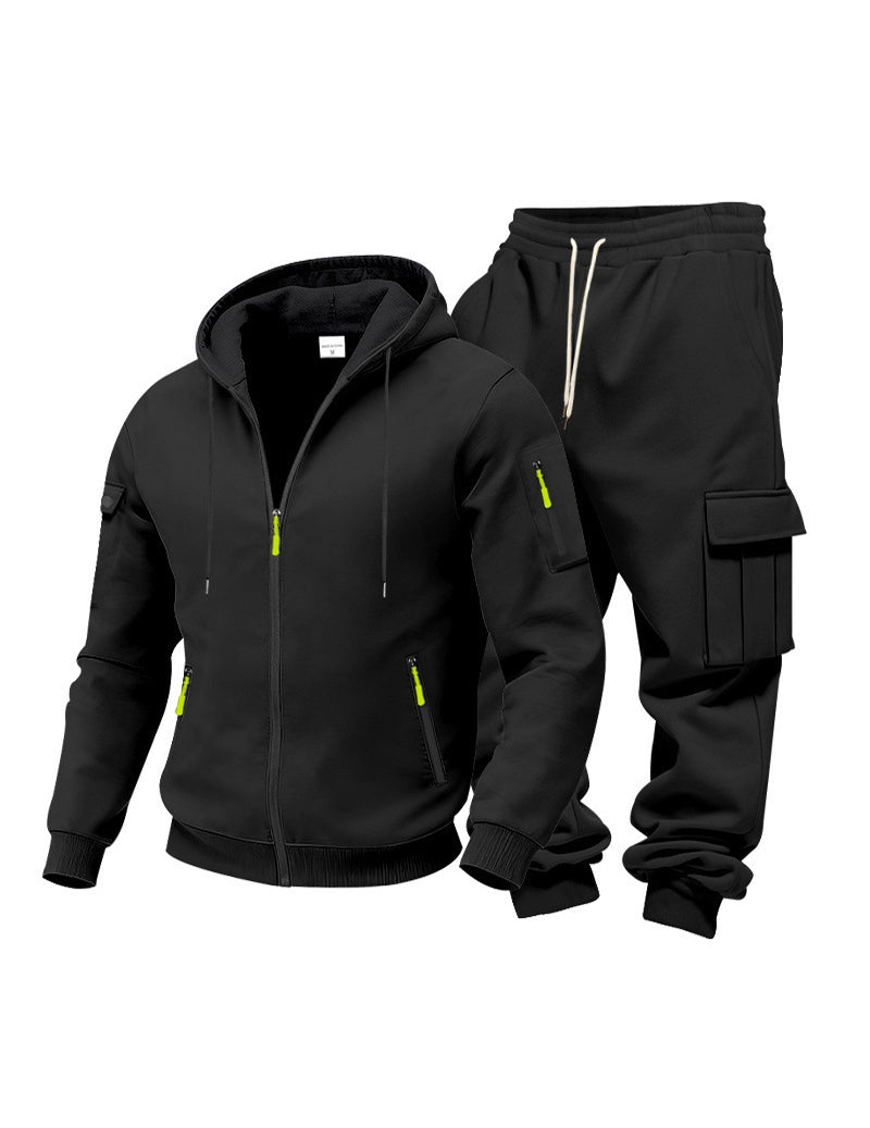 Men Fleece Hooded Sweatshirt and Pants Set