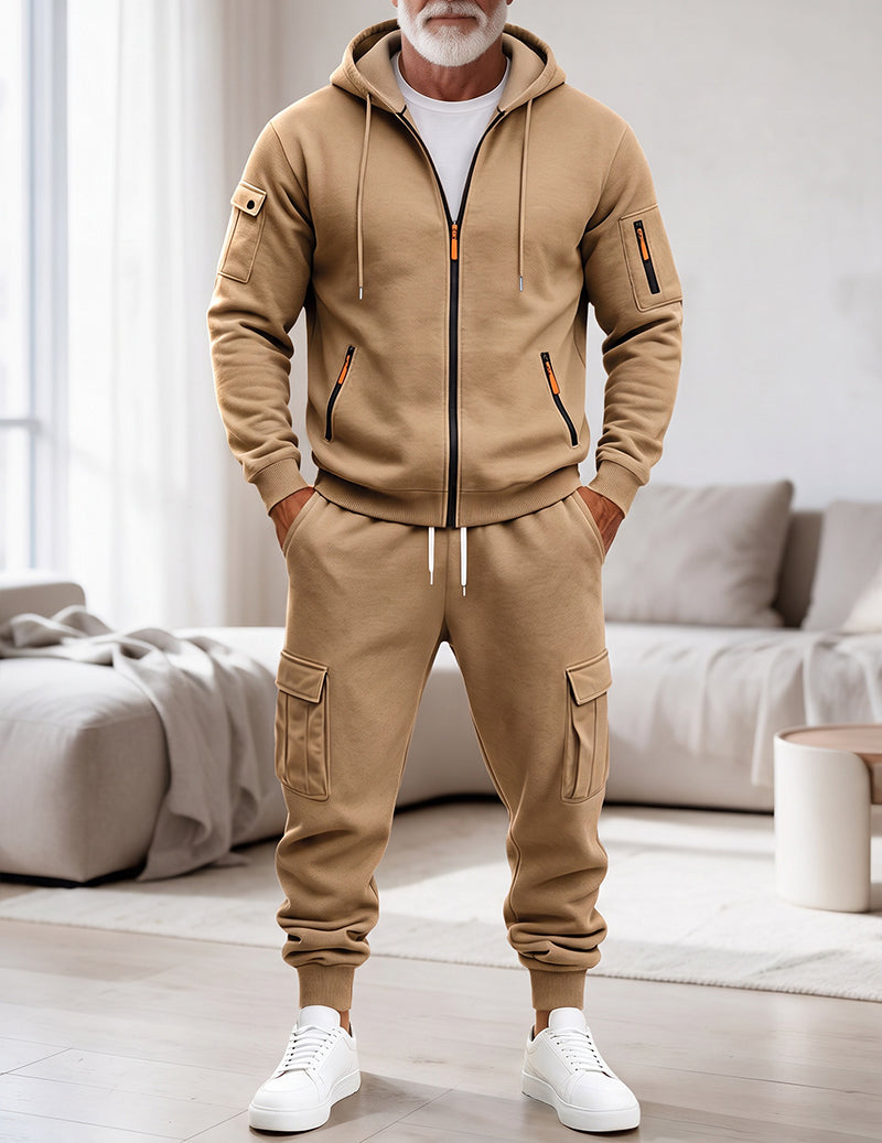 Men Fleece Hooded Sweatshirt and Pants Set