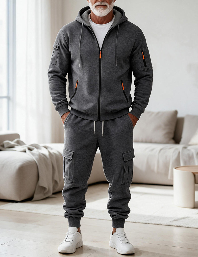 Men Fleece Hooded Sweatshirt and Pants Set