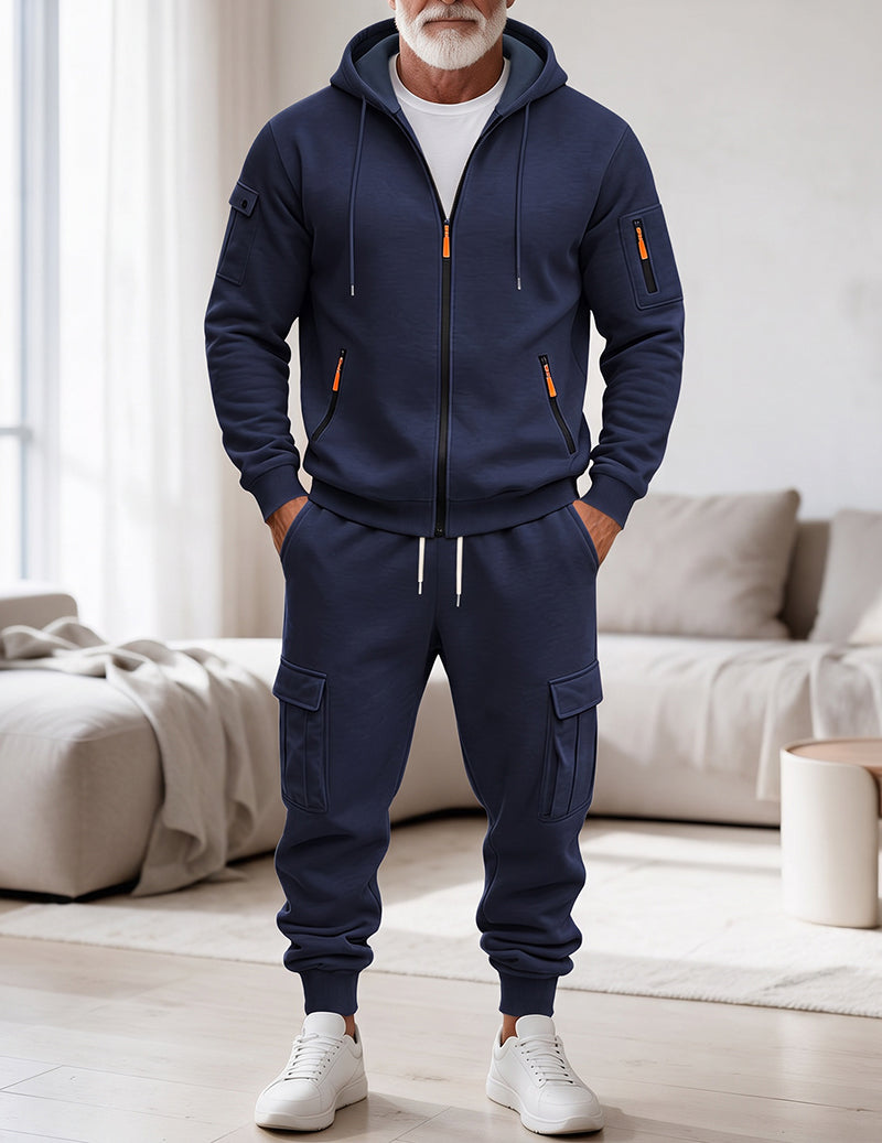 Men Fleece Hooded Sweatshirt and Pants Set