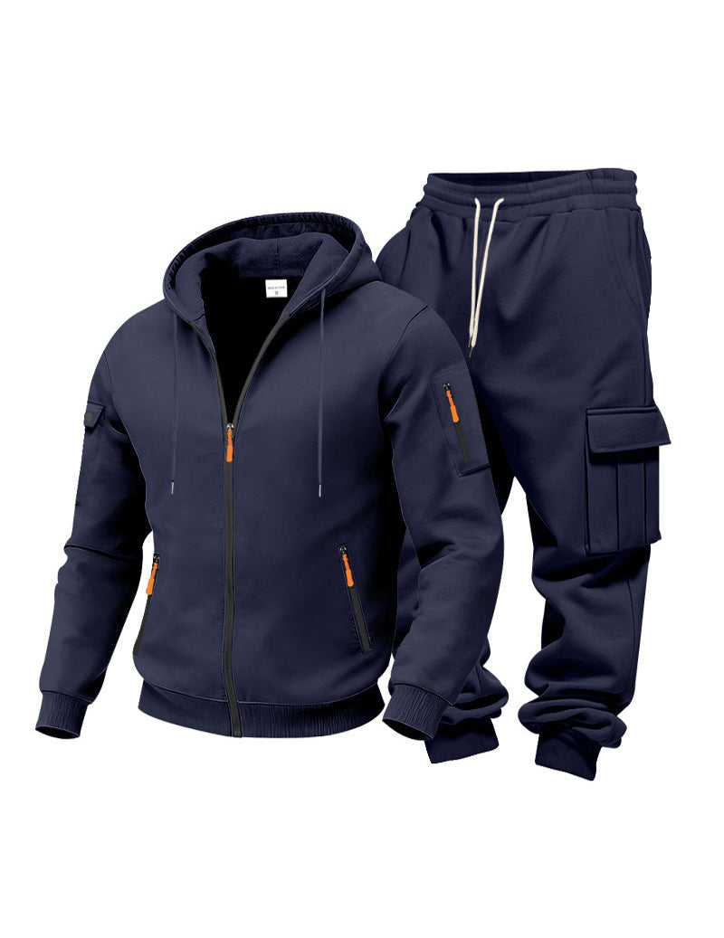 Men Fleece Hooded Sweatshirt and Pants Set