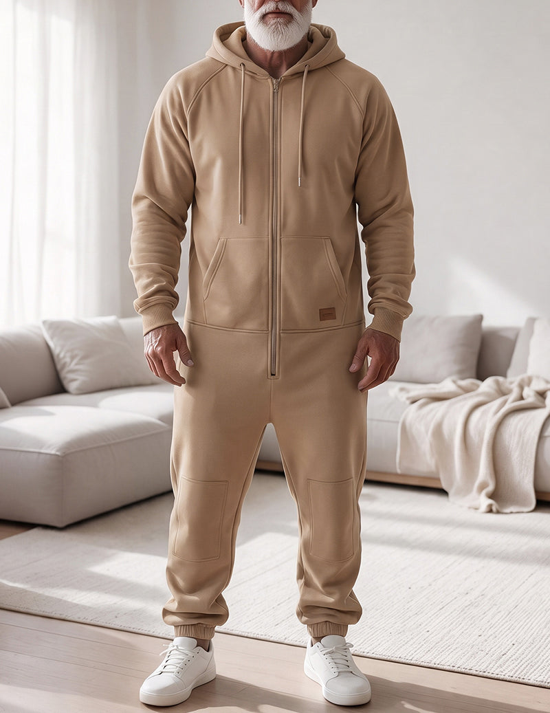 Men Fleece Hooded Zip Up Jumpsuit