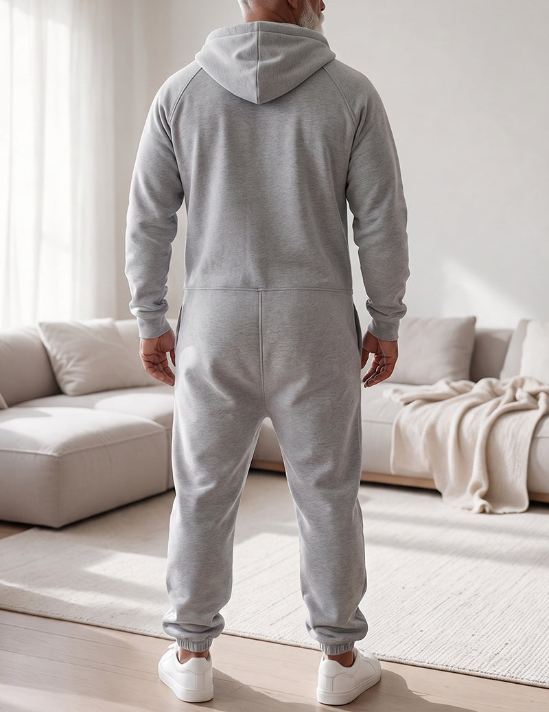 Men Fleece Hooded Zip Up Jumpsuit