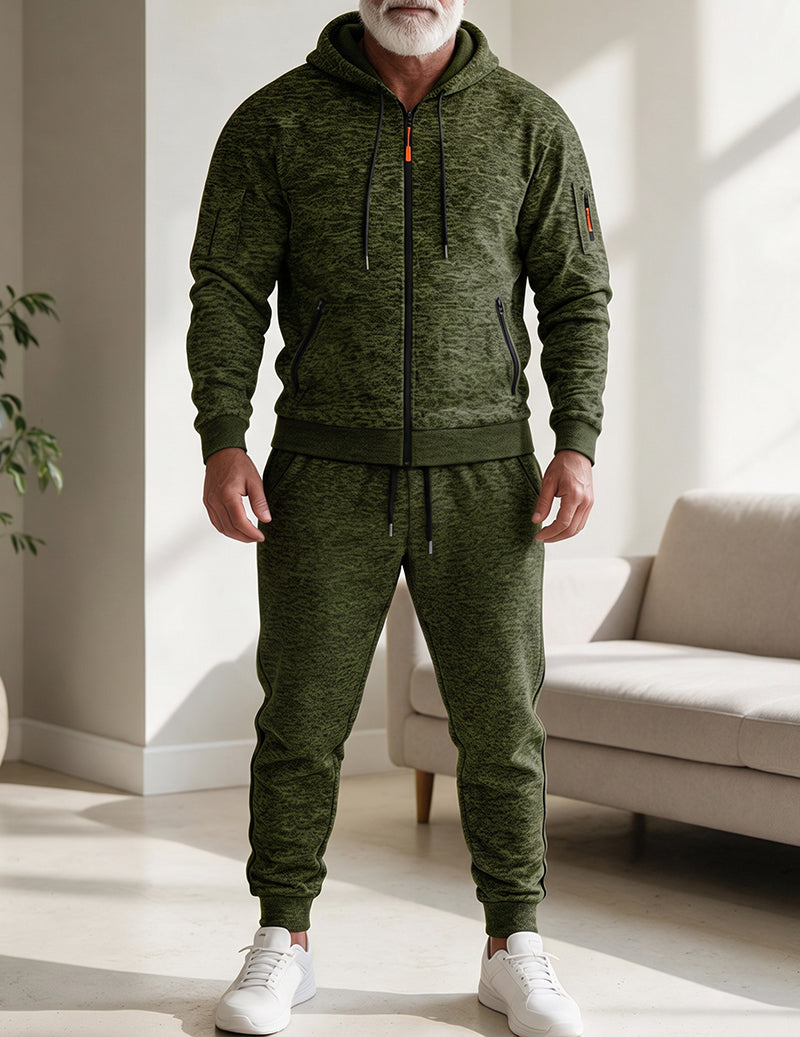 Men Fleece Hooded Zip Up Sweatshirt and Jogger Set