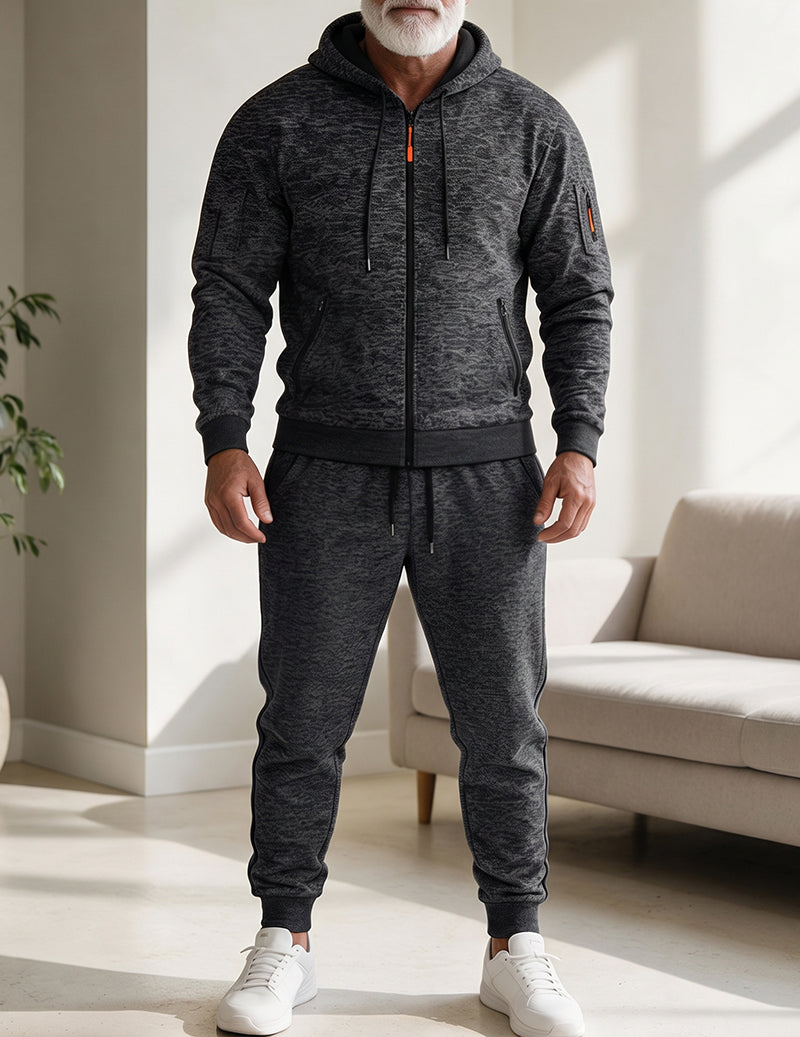 Men Fleece Hooded Zip Up Sweatshirt and Jogger Set