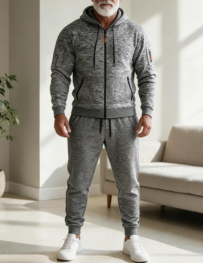 Men Fleece Hooded Zip Up Sweatshirt and Jogger Set