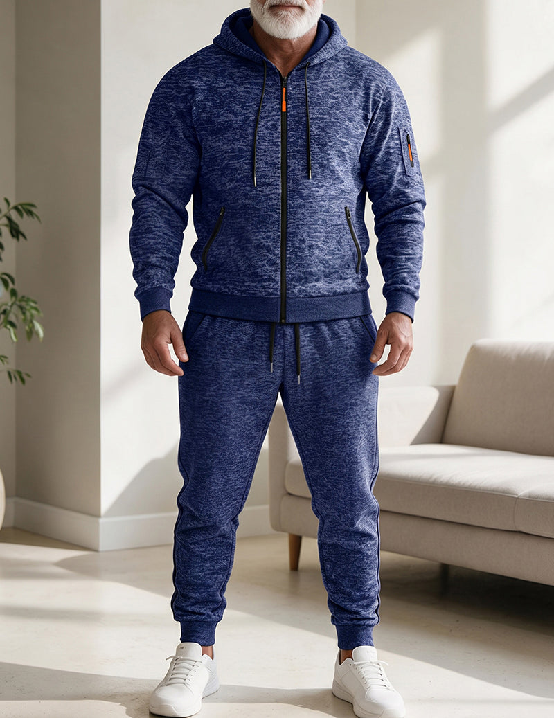 Men Fleece Hooded Zip Up Sweatshirt and Jogger Set