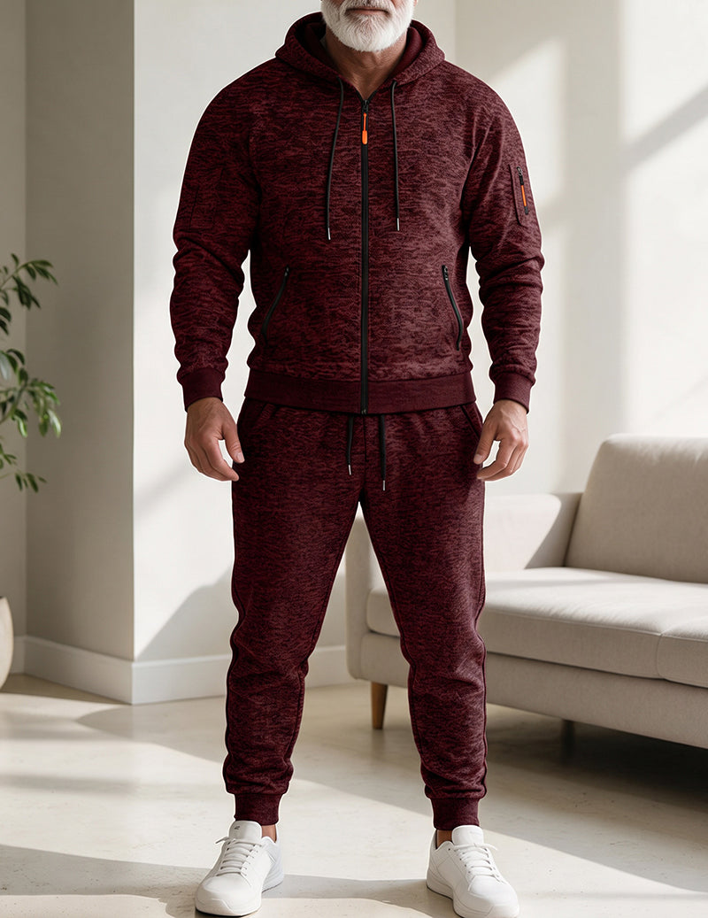 Men Fleece Hooded Zip Up Sweatshirt and Jogger Set