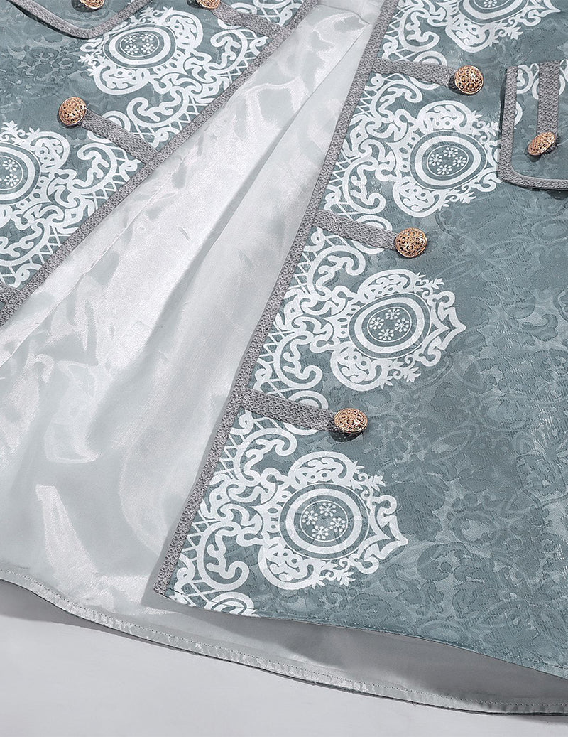 Light blue jacquard men's vest with white ruffled jabot detail