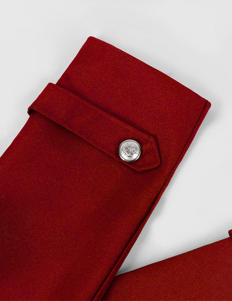 Red long double-breasted gothic coat, snap cuff with folded collar detail