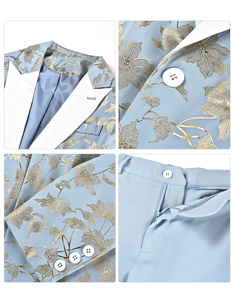 Floral foil blazer button and lining detail with inner pocket