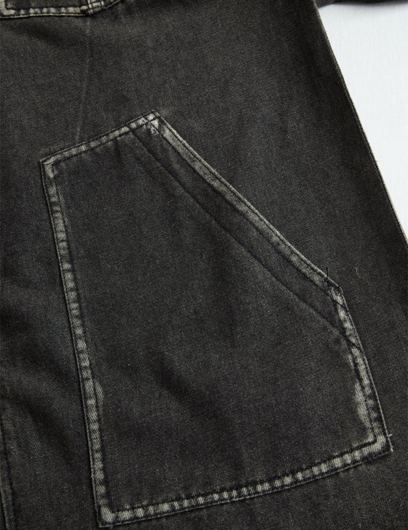 Denim Hooded Oversized Zip-Front Pocket Jumpsuit