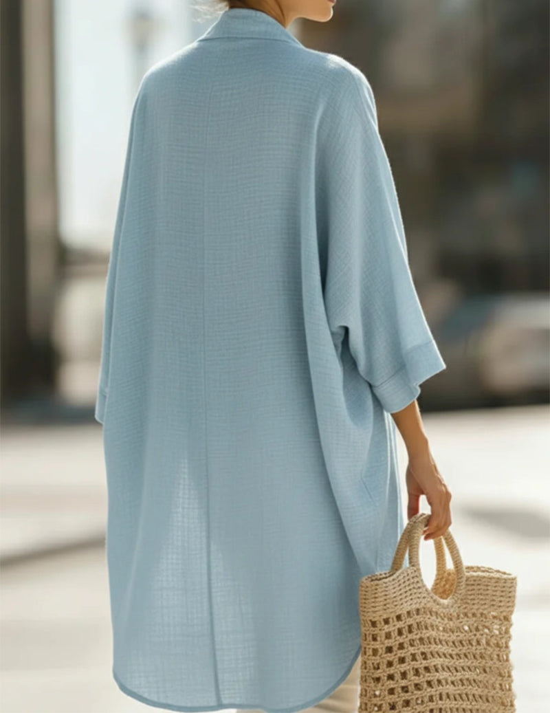 Oversized Textured Linen Kimono Cardigan & Camisole Set