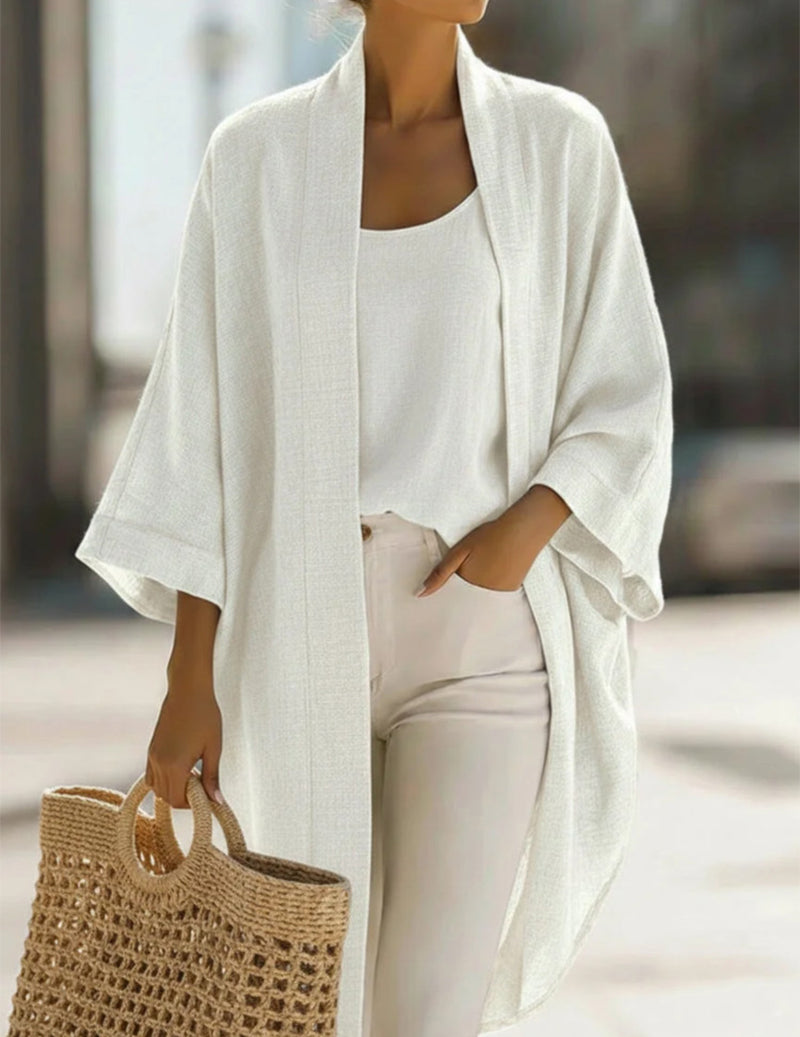 Oversized Textured Linen Kimono Cardigan & Camisole Set
