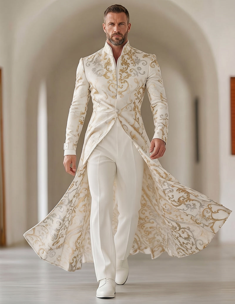 Men's Embroidered Tailcoat – Luxury Mandarin Collar Long Jacket