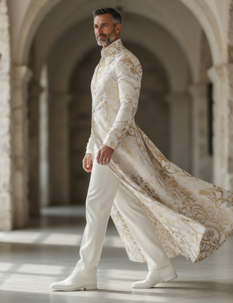 Men's Embroidered Tailcoat – Luxury Mandarin Collar Long Jacket