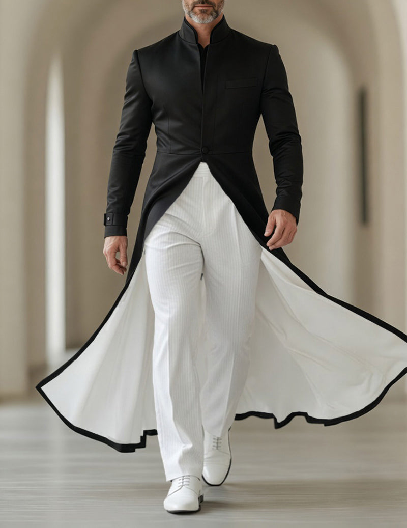 Men's Mandarin Collar Long Tailcoat Robe Jacket – Formal Coat with Flowing Tail