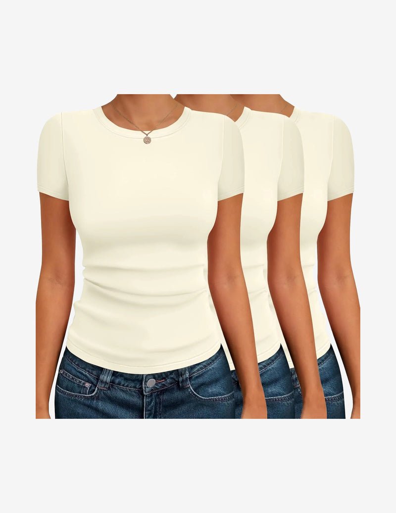 Basic T-Shirt 3er-Set, Kurzarm-thermal, cremefarben (mehrere Lagen)