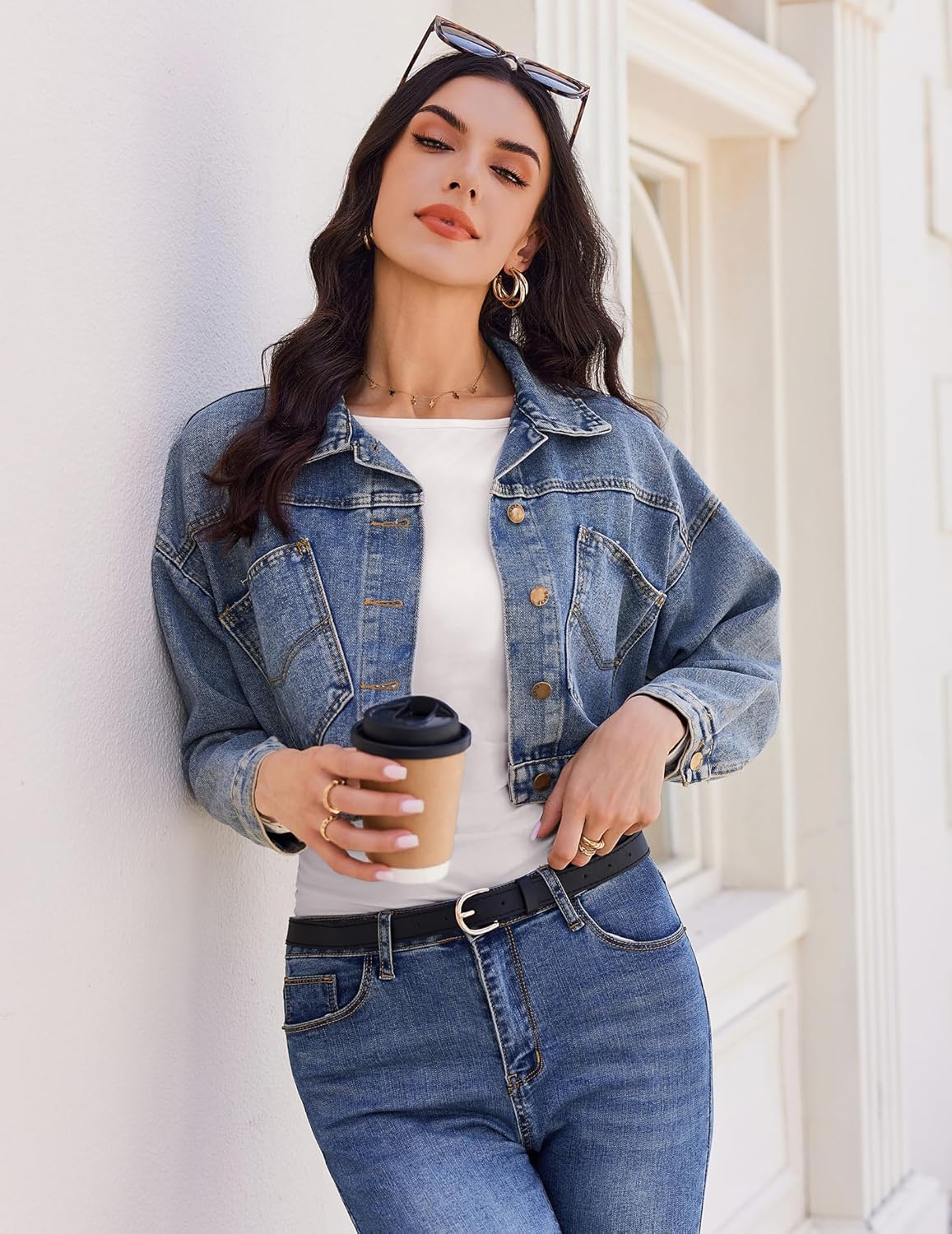 White boat neck ruched long sleeve top with gathered waist