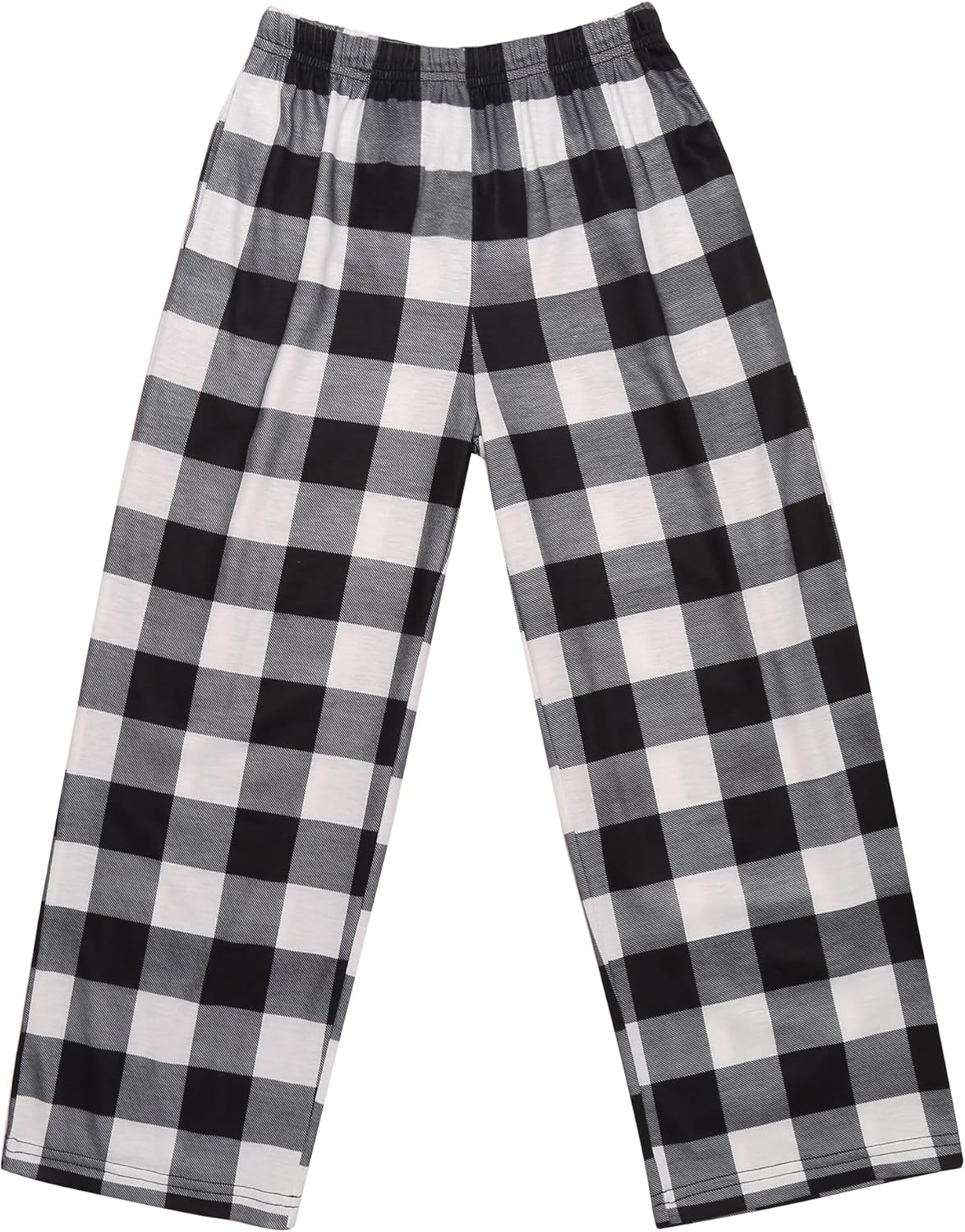 Black and white gingham plaid pyjama pants with wide legs and elastic waistband