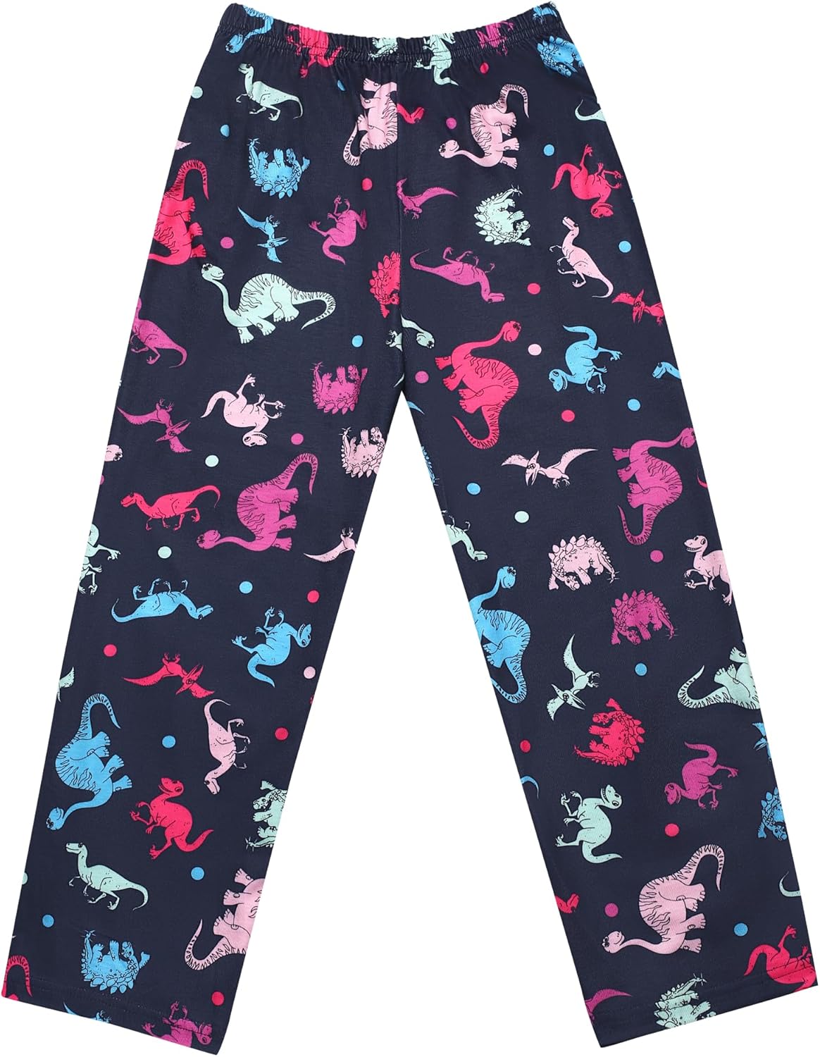 Boys dinosaur print pyjama pants in navy with multicolor dino pattern, elastic waist