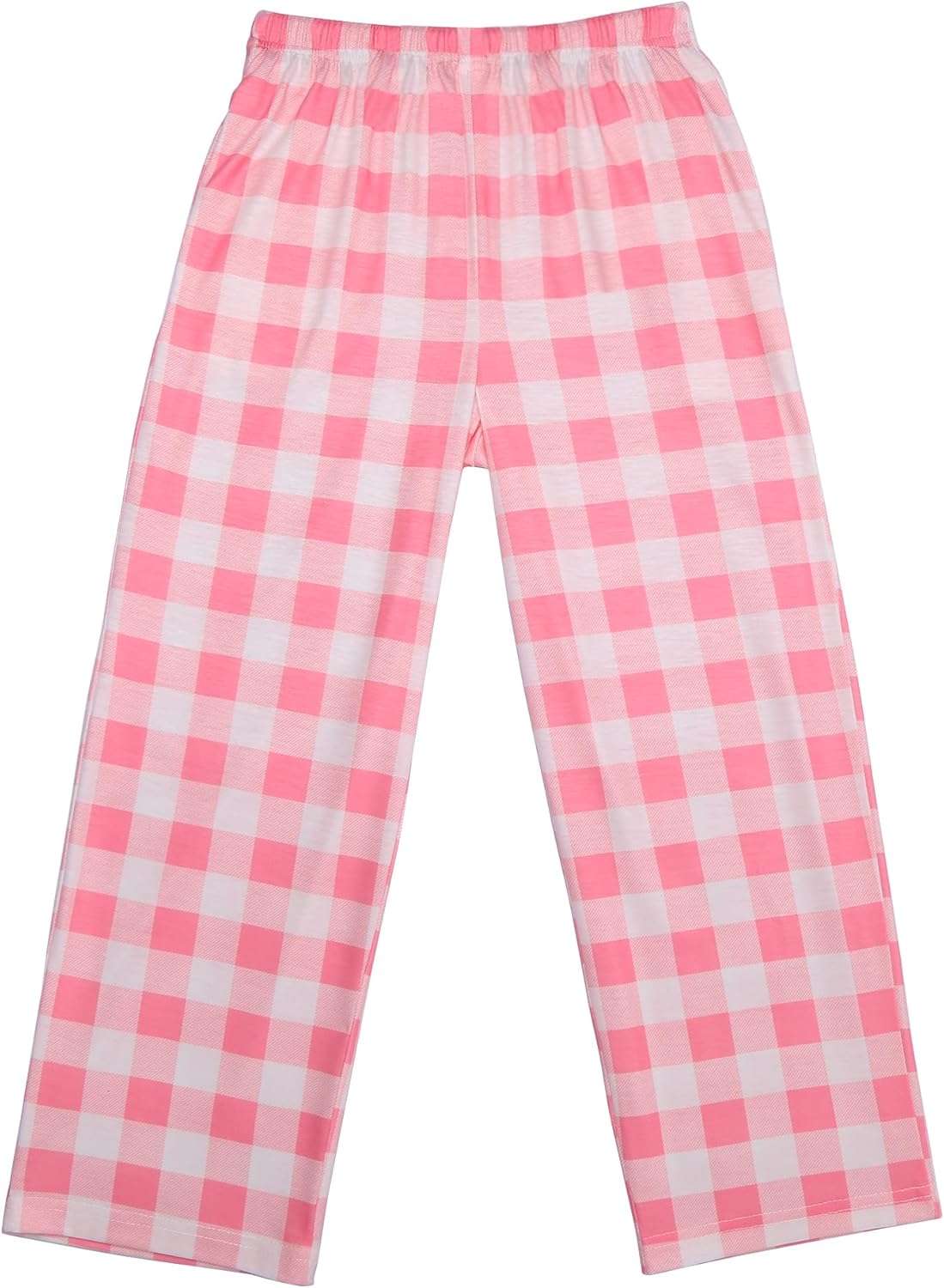 Boys pink and white gingham plaid pyjama pants with elastic waistband
