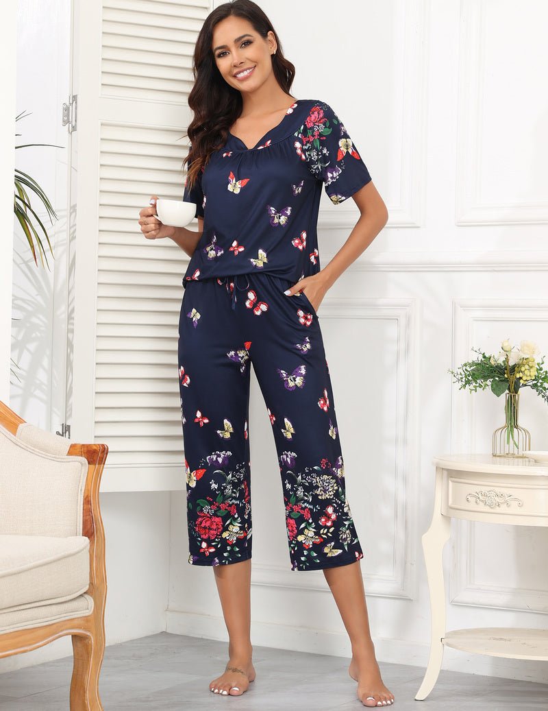 Capri Pajamas Short Sleeve Mumu Pjs Sets