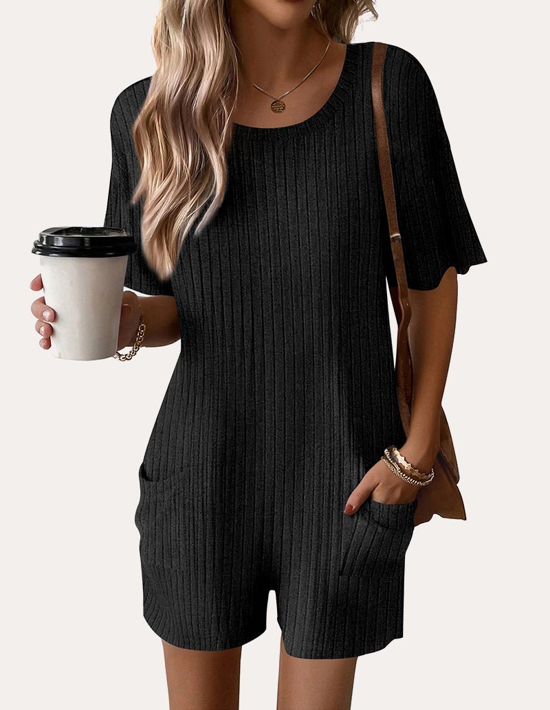 Casual Elastic Ribbed Tee Romper (US Only)