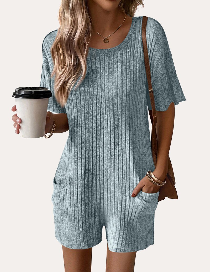 Casual Elastic Ribbed Tee Romper (US Only)