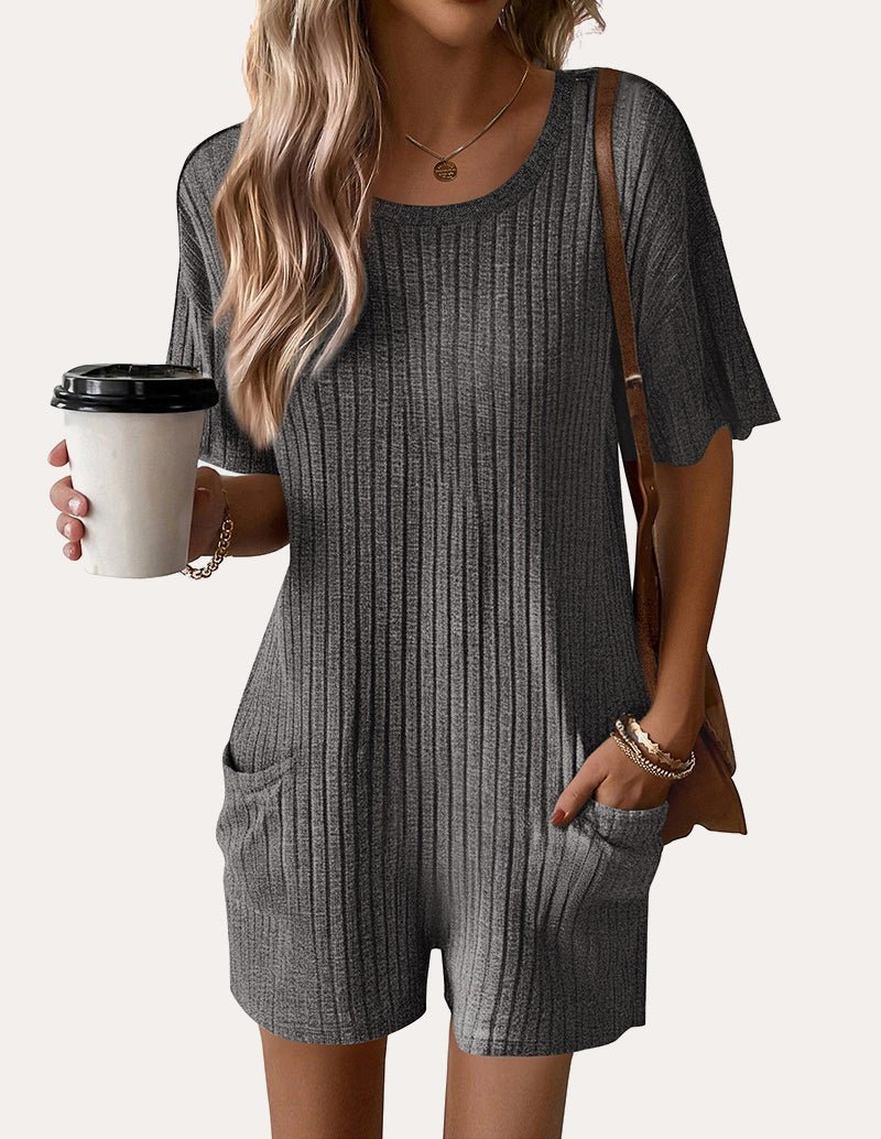 Casual Elastic Ribbed Tee Romper (US Only)