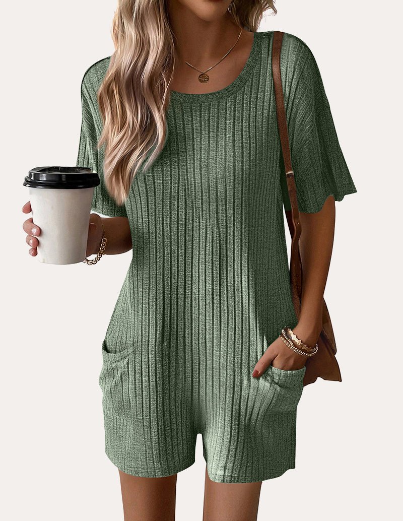 Casual Elastic Ribbed Tee Romper (US Only)