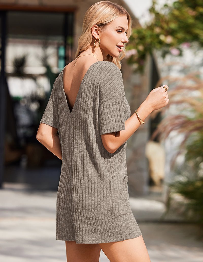 Casual Elastic Ribbed Tee Romper (US Only)