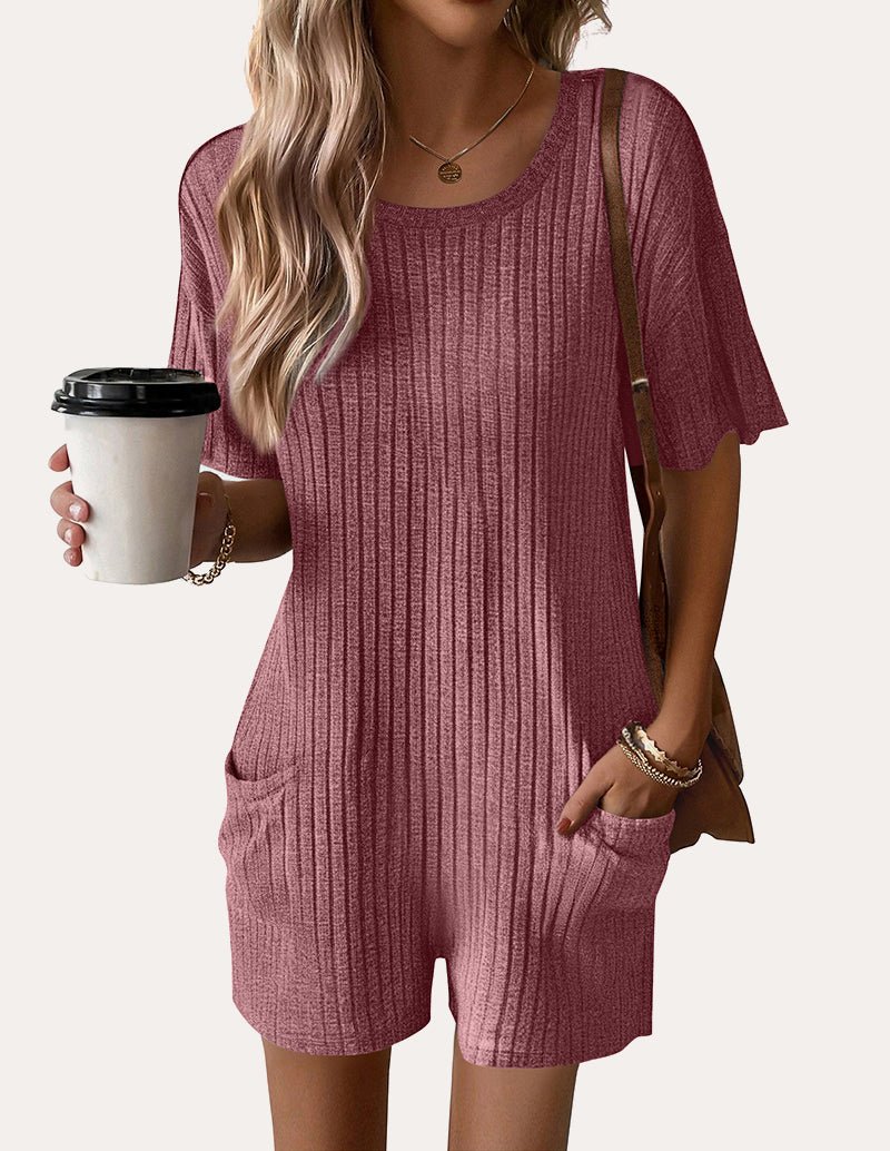 Casual Elastic Ribbed Tee Romper (US Only)