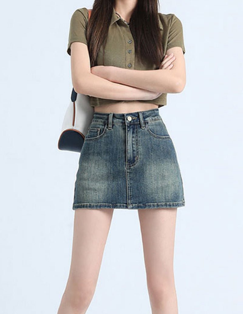 Casual High Waist Denim Short Skirt