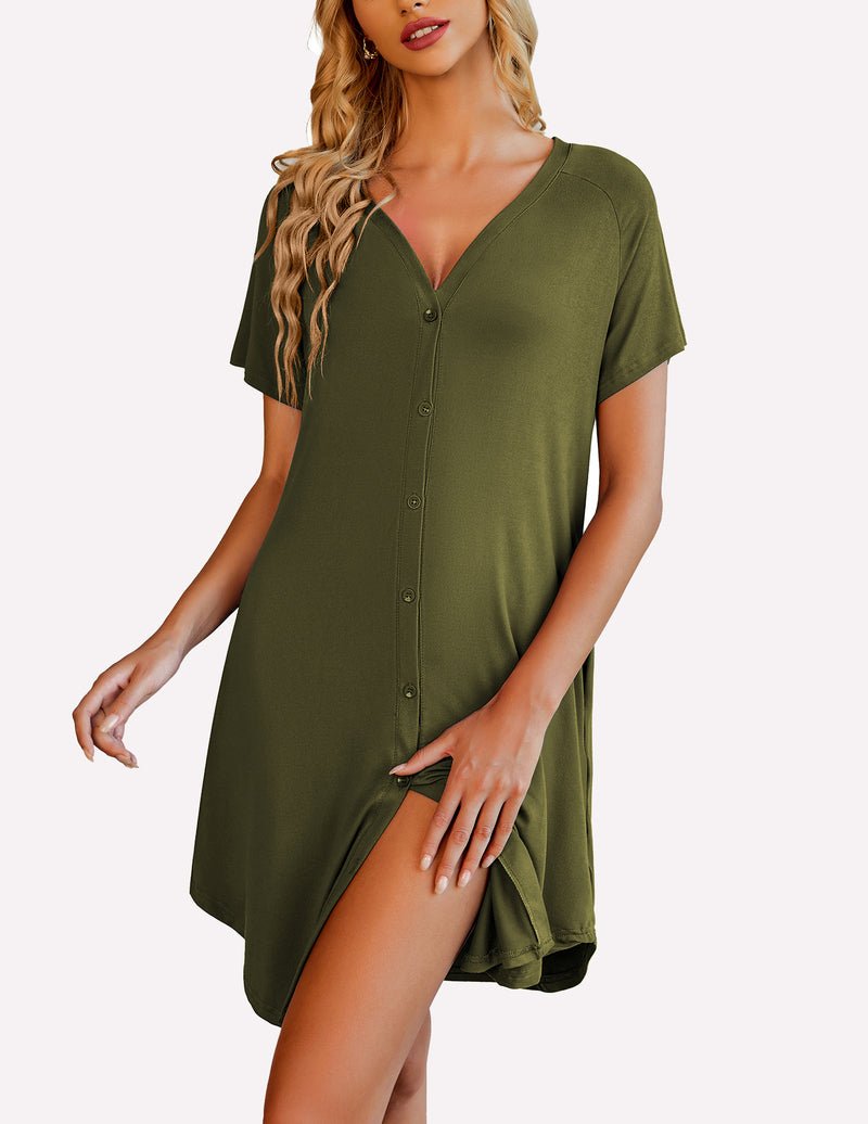 Casual V-Neck Button Down Nightgown (US Only)